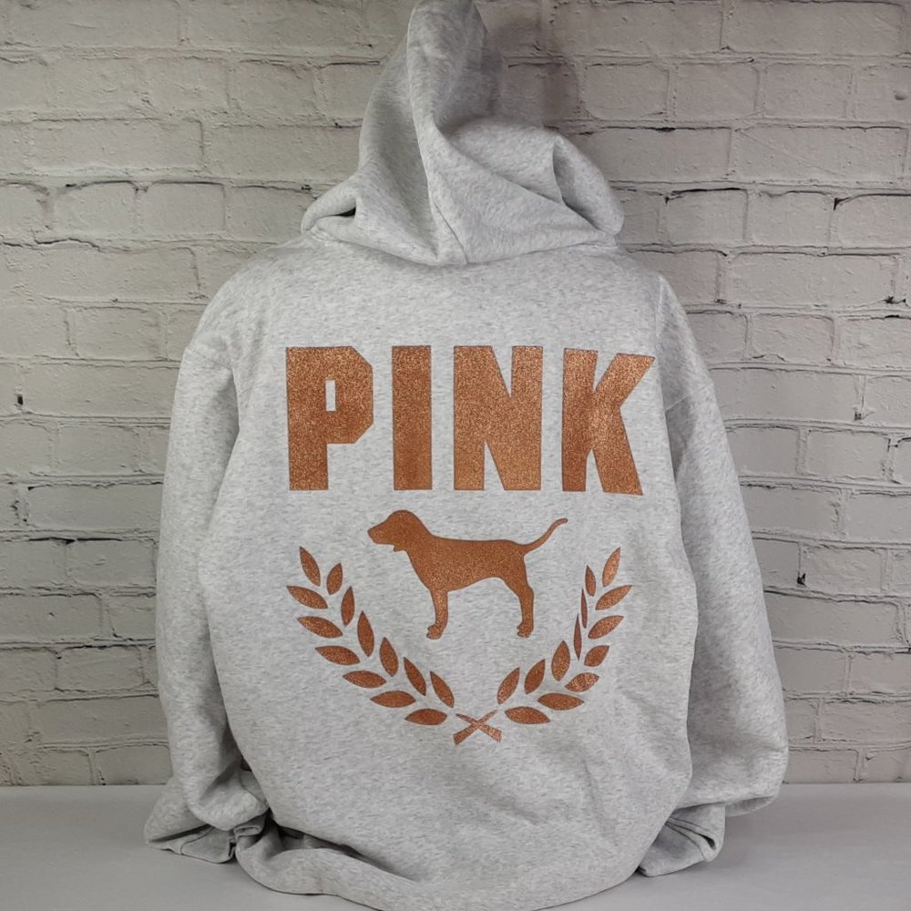 VICTORIA'S SECRET 'PINK' SIGNATURE DOG LOGO SHIPPING BACK FLEECE HOODIE NEW